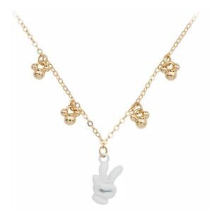 Mickey Mouse Glove Necklace Jewelry NEW Disney Gift Peace Sign Gold Toned NWT